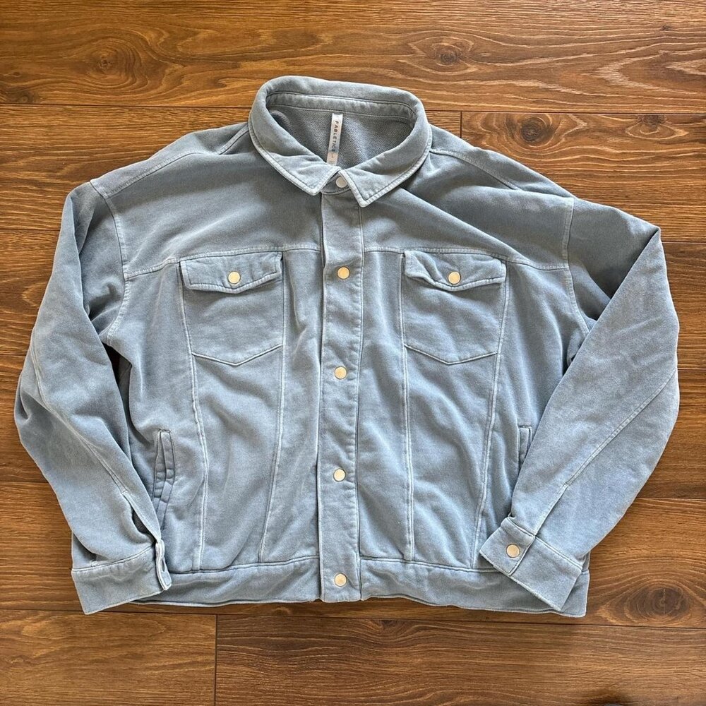Fabletics blue 100% cotton button up shacket with pockets Size L womens